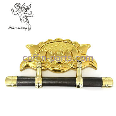 Ornement au lotus orné d'or brillant sculpté Bar antidérapant Coffre à barres pivotantes Manche pour cercueil funéraire
